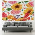 thumbnail image 2 of GZHJMY Tapestry Watercolor Sunflower Peony Rose Floral Butterfly Tapestry Wall Hanging Decorative Wall&nbsp;Blanket&nbsp;Bedding Tapestry for Bedroom Living Room Dorm 60"x51" Gift Decor, 2 of 7