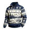 thumbnail image 2 of Fair Isle Sweatshirt for Men Long Sleeve Quarter Zip Stand Collar Pullover Trendy Fall Winter Casual Outdoor Streetwear Top Navy 3XL, 2 of 4