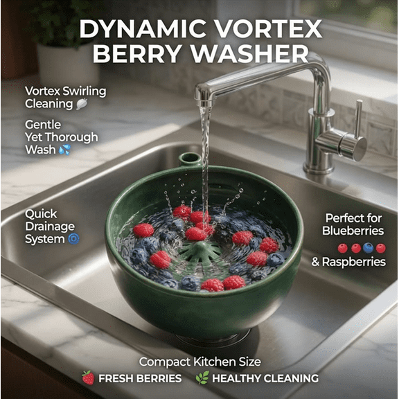 Self Rinsing Berry Bowl, The Original Artisan Swirling Berry Bowl, 3D Print Berry Colander with Vortex Fruit Washing Design, Stoneware Fruit Rinse Bowl for Kitchen Counter