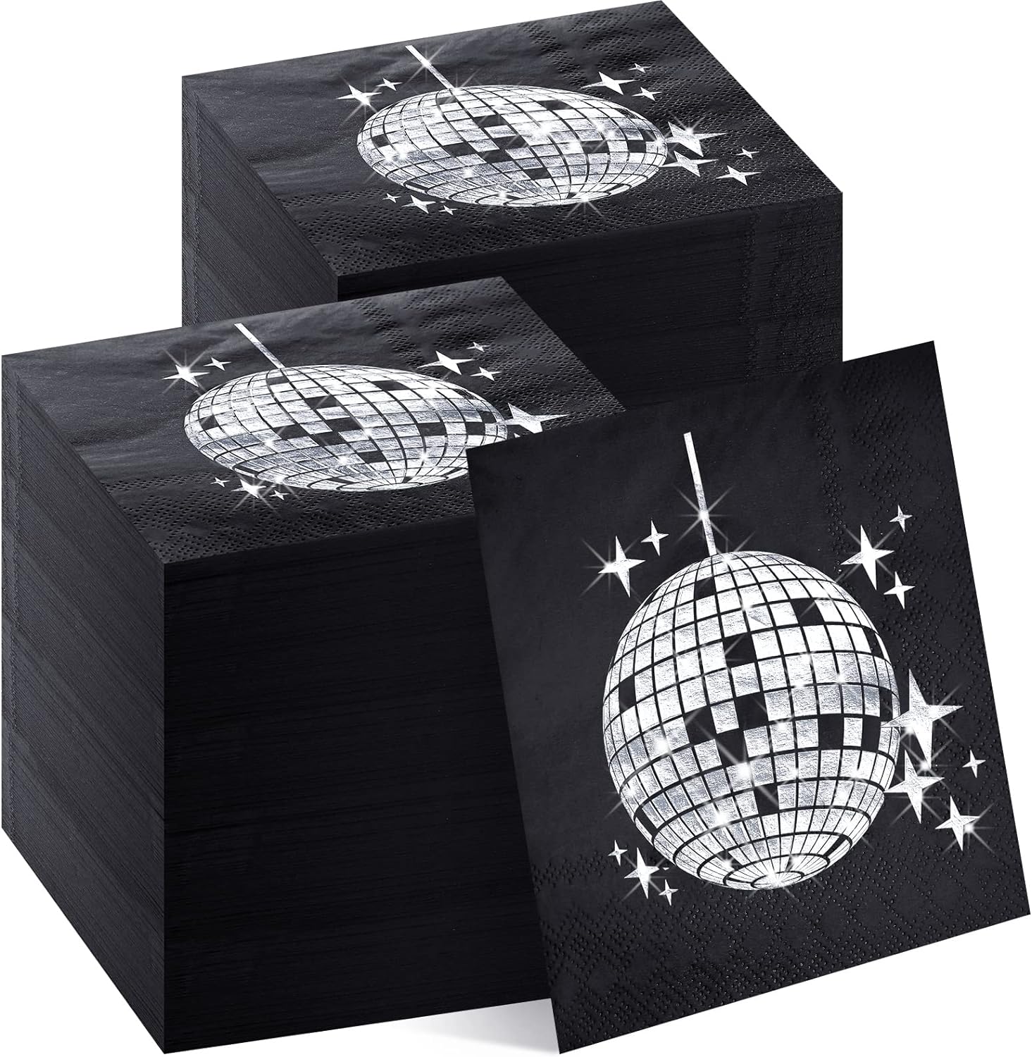 160 Pack Disco Party Cocktail Napkins Stylish Disposable 70s 80s 90s Party Supplies Disco Cocktail Napkins for Engagement Birthday Graduation Baby Shower Supplies(Black)