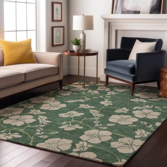 Addison Rugs Mayfield Premium Machine Washable Transitional Floral Sage Rectangle Rug, 9' x 12'