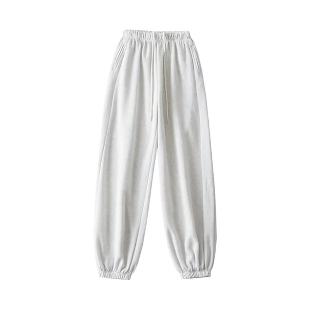 LOVZFMLL Women's Pants, Fall/Winter Drawstring Elastic Waist Loose Cuffed Thick Pants White, M