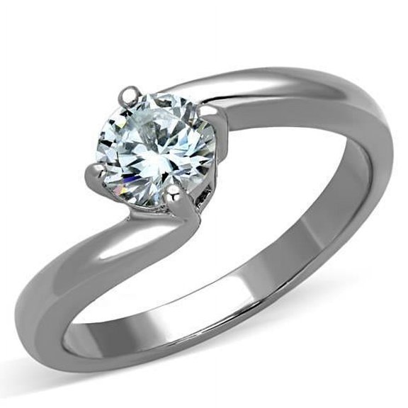 High polished (no plating) Stainless Steel Ring with AAA Grade CZ in Clear for Women Clear Stone Color Style TK1543 Size 10