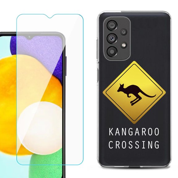 Slim-Fit Gel TPU Phone Case for Samsung Galaxy A23 5G, with Tempered Glass Screen Protector, by OneToughShield ® - Road Sign Kangaroo
