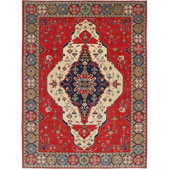 Hand Knotted Tribal Kazak Wool Rug - 10'1'' x 13'7''