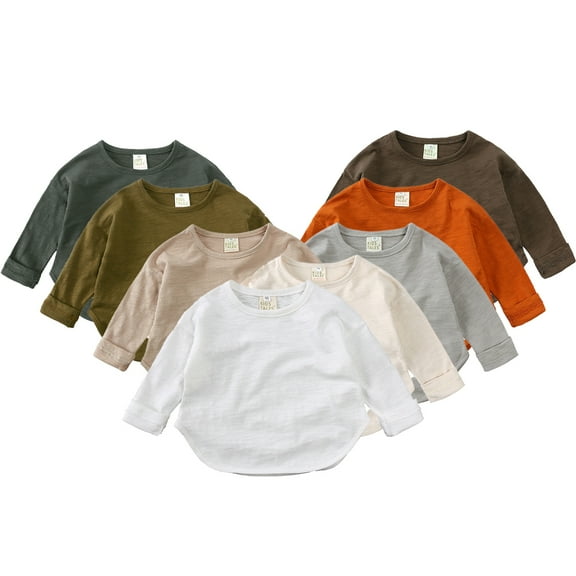 Esaierr Girls Boys Solid Shirts for 1-7 Years,Kids Soft Shirt Blouses Baby Cotton Clothes Toddler Long Sleeve Tee T-Shirt