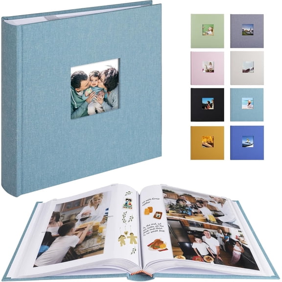 Photo Album with Writing Space 50 Pages 4x6 Photos Hold 200 or 5x7 Pictures Hold 100, Linen Cover Small Photo Book Albums with Memo for Anniversary Wedding Baby (Cyan Blue)