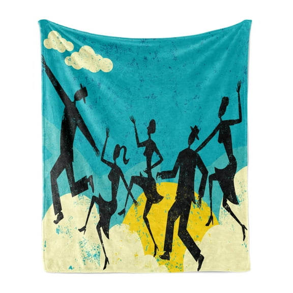 Retro Soft Flannel Fleece Throw Blanket, Grunge Silhouettes with Old Fashioned Clothes Dancing Party Weathered Background, Cozy Plush for Indoor and Outdoor Use, 50" x 60", Multicolor, by Ambesonne