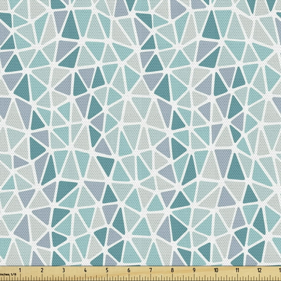 Ambesonne Teal Green Fabric by the Yard Upholstery, Pastel Mosaic Triangles, 1 Yard, Teal Seafoam and Dusk