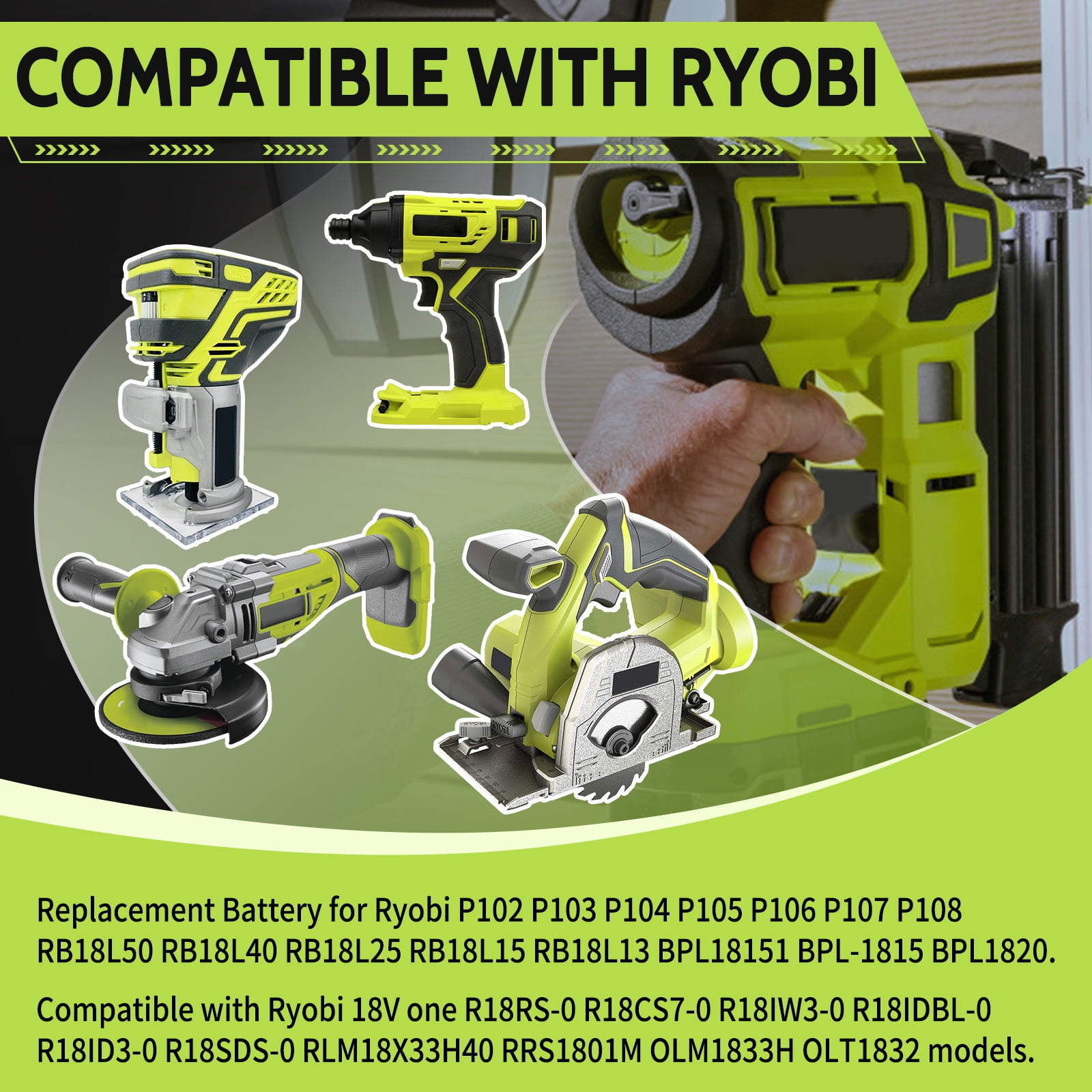 1 Pack 8.0Ah Replacement for Ryobi 18V Battery Compatible with Ryobi Battery 18V Fits for Ryobi Battery P102 P103 P104 P105 P107 P108 P109 P190 P122 with LED