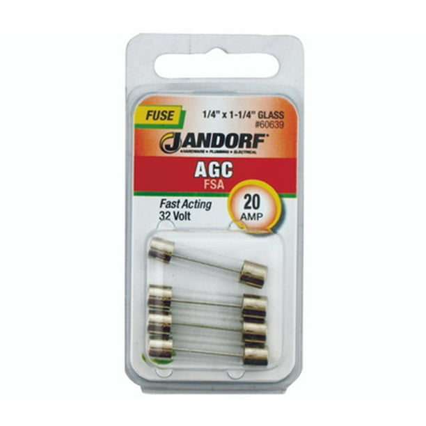 Jandorf 60639 20 Amp AGC Fast Acting Glass Fuses 4 Pack