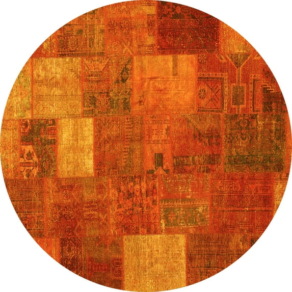 Ahgly Company Machine Washable Indoor Round Patchwork Yellow Transitional Area Rugs, 8' Round
