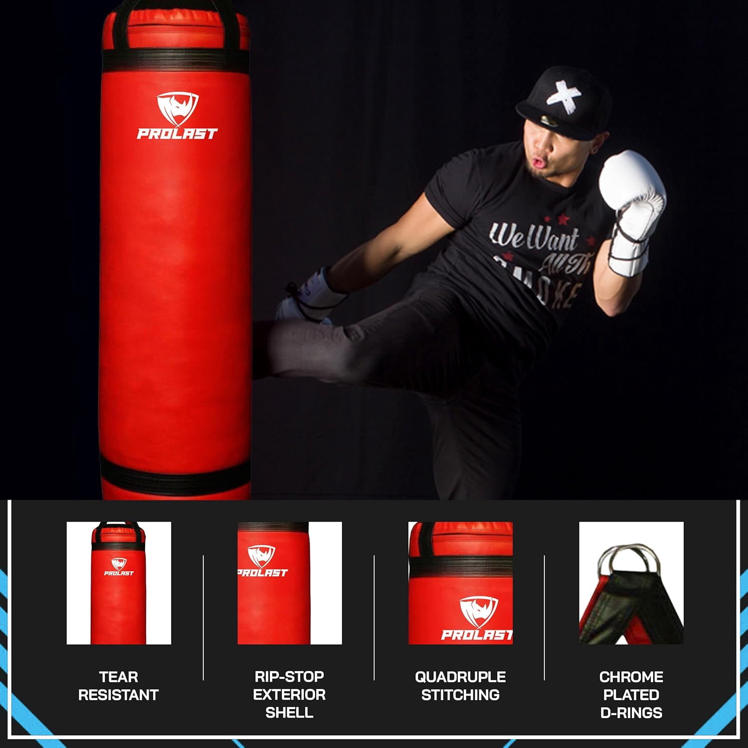 PROLAST Heavy Punching Bag 4 ft UNFILLED -Great for Boxing, MMA, Muay Thai - Unfilled with Bottom D-Ring ( Red )