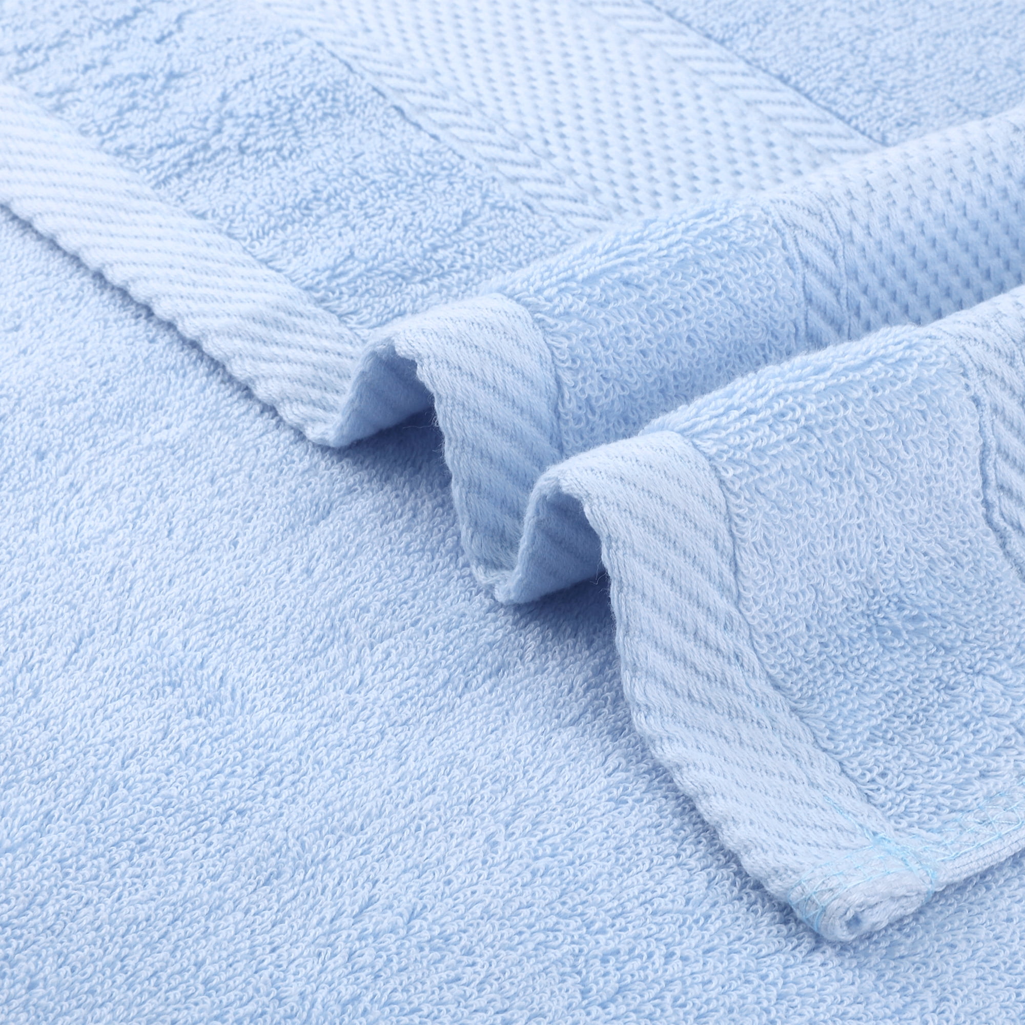 Unique Bargains Solid Hand Towel Set Cotton Face Towels Absorbent Light Blue 2-Piece