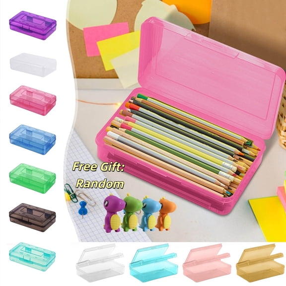 JJV Large Capacity Plastic Pencil Case, Clear Pencil Box with Snap-tight Lid, Crayon Marker Box, Stackable Design, Portable Stationery Box, Classroom Office Supplies, with 1Pc Eraser