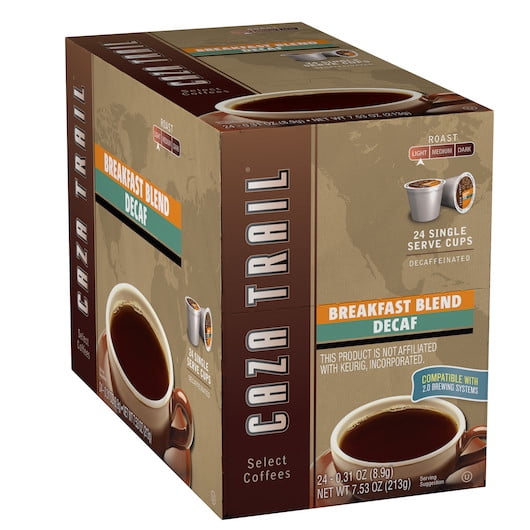 (Price/Case)Caza Trail Coffee Breakfast Blend Decaffeinated Single Service Brewing Cup, 24 Each, 4 per case