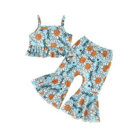 

Toddler Baby Girl Clothes Sleeveless Floral Tank Top Vest Flower Bell Bottoms 2PCS Summer Outfit