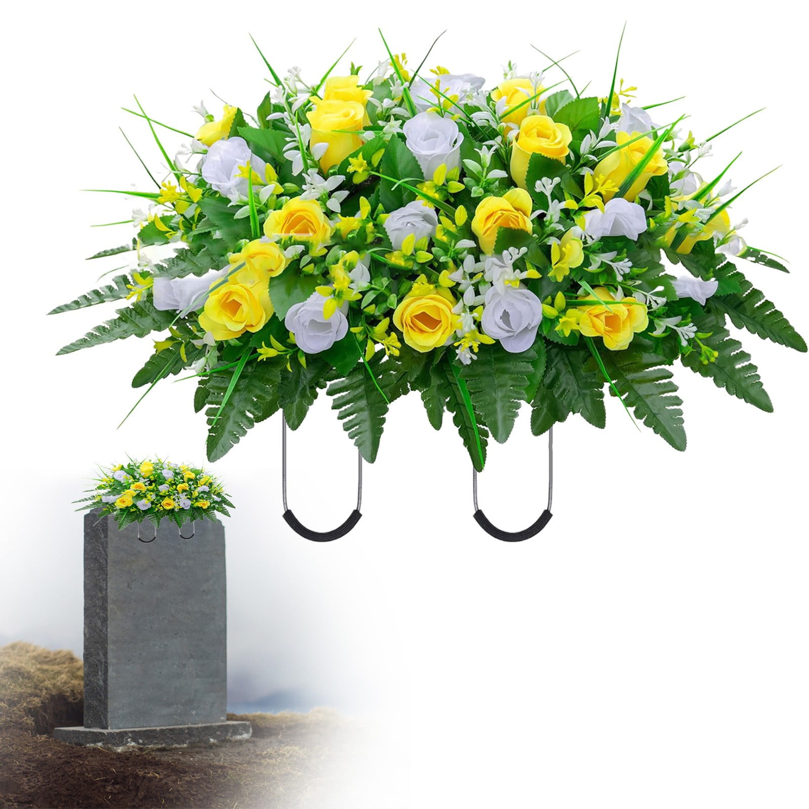 Cemetery Saddles for Headstones, Aetherz Artificial Cemetery Flowers Saddle Shaped Decorations Non Fading Uv-Resistant