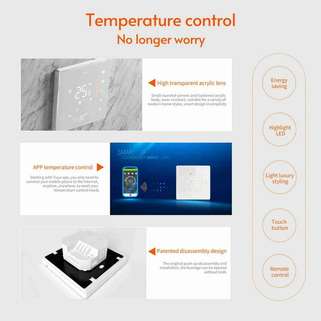 Contrôleur de Température Thermostat Intelligent WiFi Programmable Hebdomadaire Prend en Charge le Contrôle Tactile/ Application Mobile/ Commande Vocale Compatible avec Alexa/ Maison, pour Chaudière Eau/gaz 5A Blanc