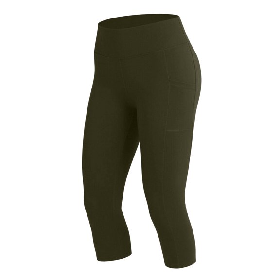 Busydd Womens Capri Workout Leggings with Pockets Stretch Solid Color Calf-Length Yoga Pants S