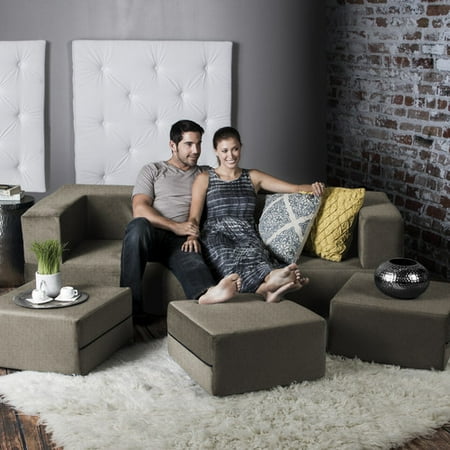 Brown And Beige Sofa Jaxx Zipline Convertible Sleeper Sofa & Three Ottomans / California King-Size Bed, Pewter ()