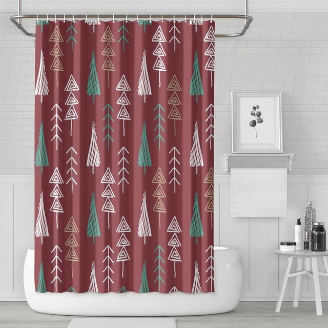 Rideau de Douche pour Salle de Bain Xmas Forêt Rustique Ferme Triangle Arbre Rideau de Salle de Bain Durable Amusant Crochets de Rideaux de Salle de Bain Inclus,72x72 Pouces
