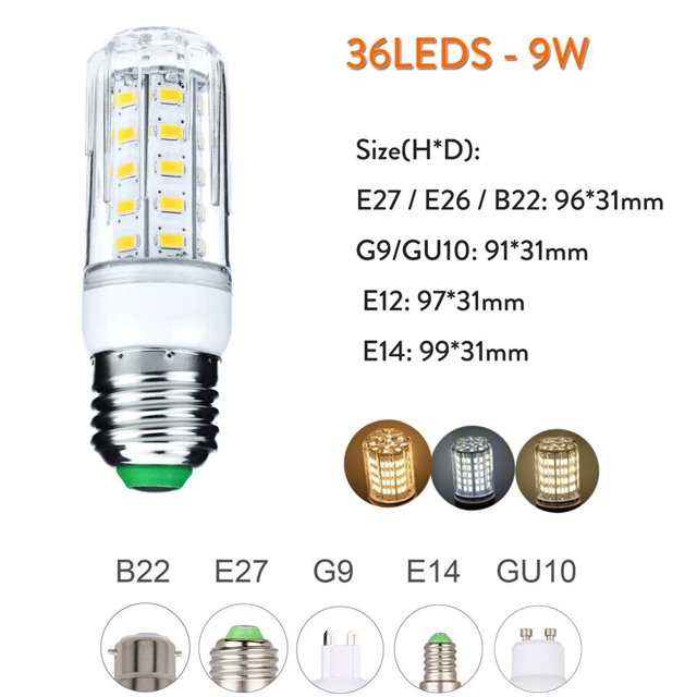 Bombillas LED E27, E14, B22, G9, GU10, CA 110V, 220V, 230V, 240V, focos de 6W-25W, lámparas de mesa blancas para el hogar, ampolla de iluminación interior