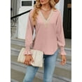 thumbnail image 2 of Arvbitana Women Knit Tops Long Sleeve T-shirt V Neck Contrast Color Sweater Loose Fall Pullover Casual Tops for Casual Daily, 2 of 8