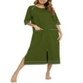 thumbnail image 1 of Ladies Nightgown  Short Sleeved Crew Neck Zip-up Slit Maxi Dress, 1 of 2