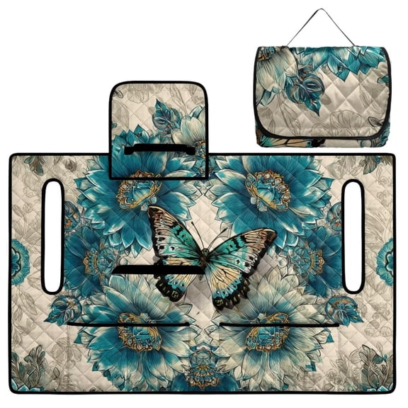 Xoenoiee Vintage Butterfly Flower Print Universal Golf Cart Seat Towel Blanket for Club Car Precedent Tempo DS EZGO TXT RXV More 2 Seat Carts Keeps Seats Clean, Summer Golf Cart Seat Cushion Covers
