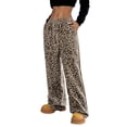 thumbnail image 2 of Women'S Plaid Leopard Print Straight Leg Pants Elastic Waist Y2K Trousers Bottoms with Pockets Light Leopard XXXL, 2 of 7