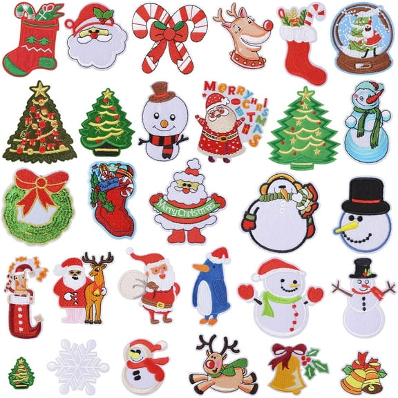 29Pcs Christmas Patches Decorative Patches Embroidered Sew On Repair for Clothing Backpack Craft Sweater Stocking DIY Decorations