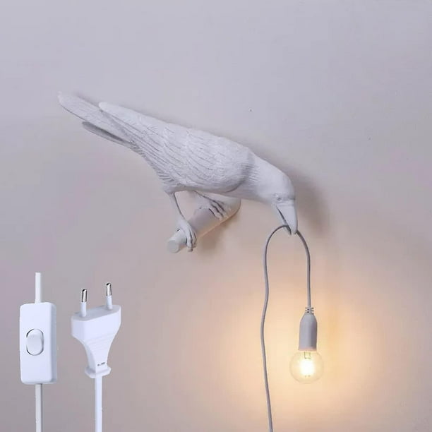 Aplique de pared con interruptor y enchufe, aplique de diseño de patrón de pájaro con cable de 1,8 m, aplique de pared interior E27 para dormitorio, sala de estar, escalera, pasillo Ni