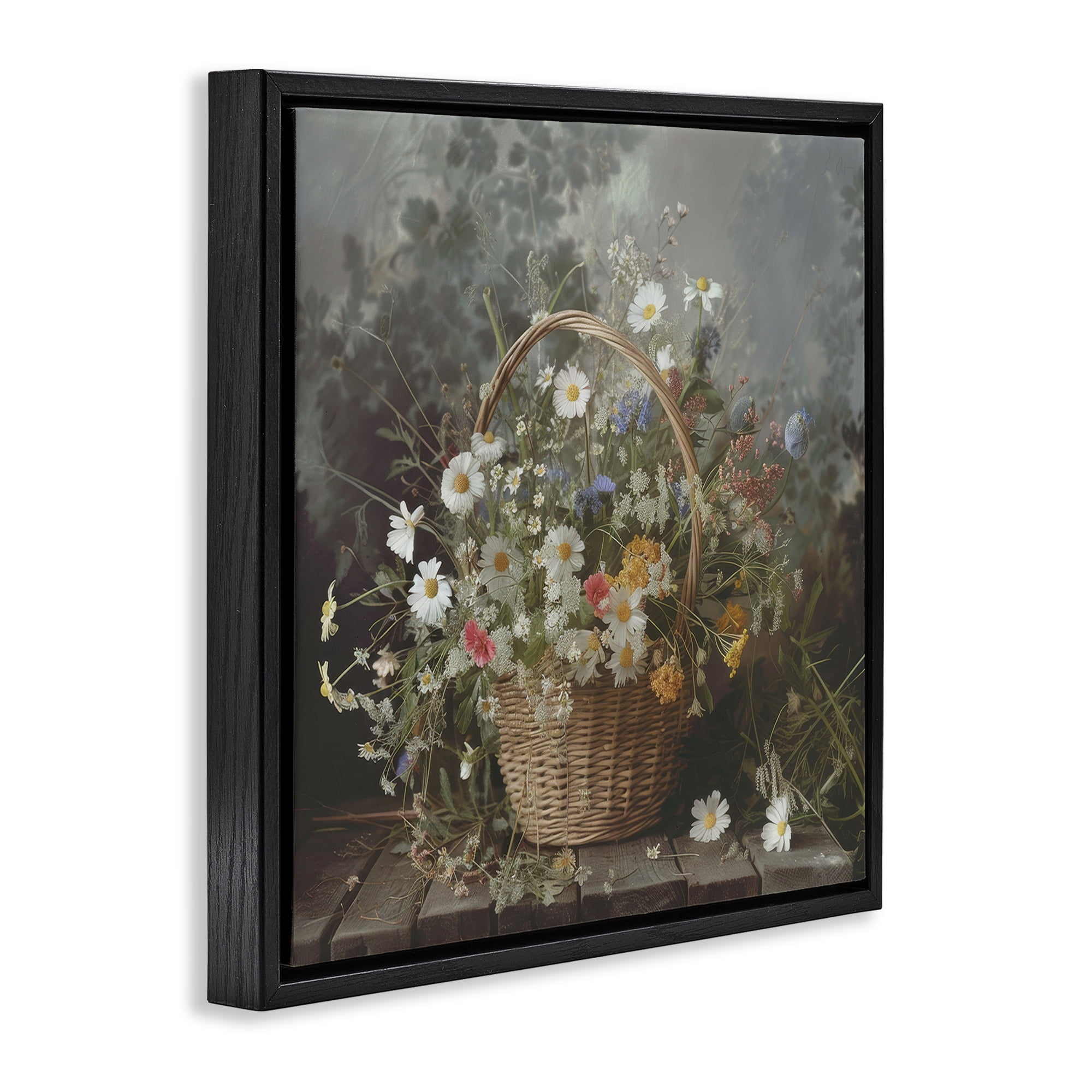 Stupell Industries Florals In A Basket Arrangement Black Framed Floater Canvas Wall Art, design by Lazar Studio