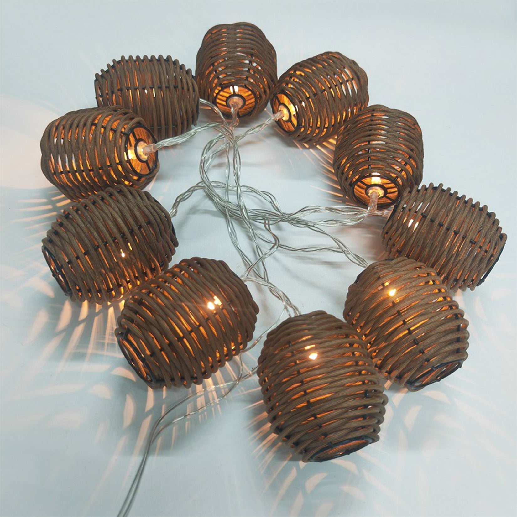 Decorative Lantern Rattan String Lights - 10ft 15 Lights Indoor Outdoor Patio String Lights for Bedroom Home Pergola Porch Party Backyard, Multiple Functions