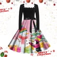 thumbnail image 1 of Vestido Informal Retro Con Cordones y Cuello Cuadrado de Manga Larga Con Estampado Navideño Para Mujer, Otoño E Invierno (1), 1 of 3