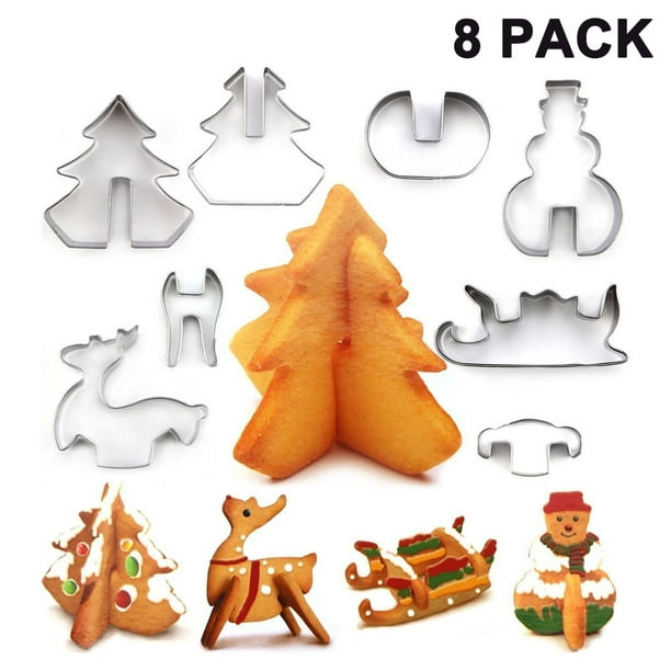 PEF Der er behov for peber Christmas Stainless Steel 3D Cookie Cutters Set Cookies Molds – 8 piece-  Christmas tree, Santa Claus, Sika deer, Skiing. - Walmart.com