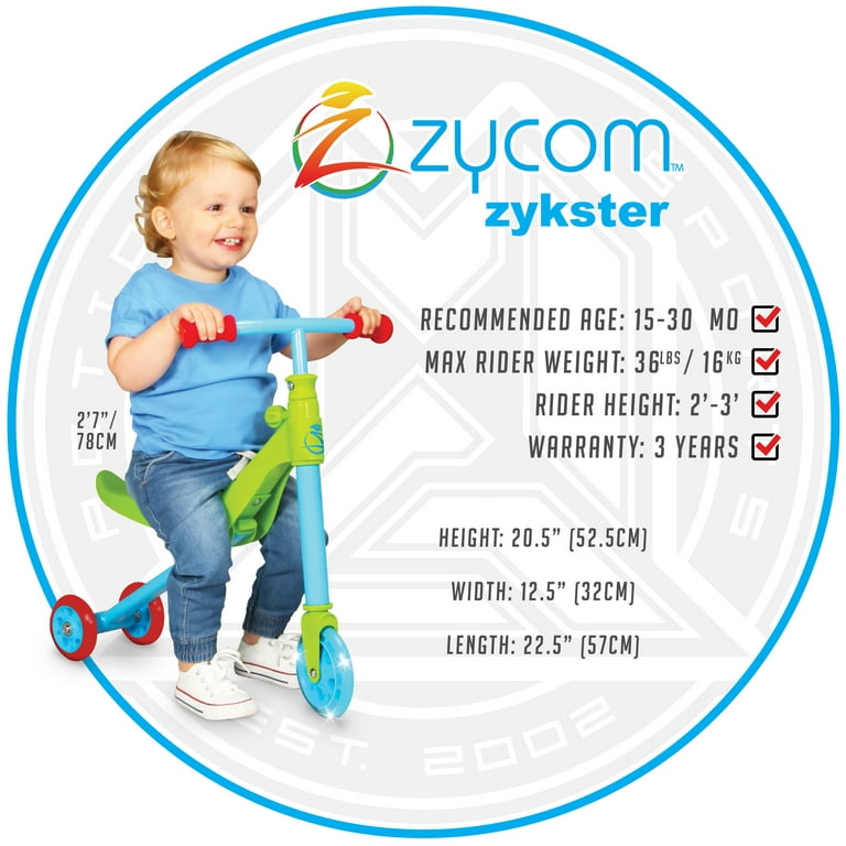 Zycom Zykster Toddlers 2 in 1 Balance Tricycle and Scooter Green Blue Suits Ages 15 30 Months Max Rider Weight 36lbs 3 Year Manufacturer s Warranty Leading Action Sports Brand Walmart