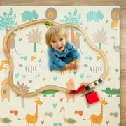 Bammax Extra Large 78 x 70 x 0.4 XPE Foam Baby Play Mat with Travel Bag | Waterproof, Foldable & Reversible Padded Playmat | Baby Crawling & Kids Play Mat – Giftable Design, Dinosaurs & Safari