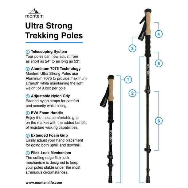 Montem Ultra Strong Hiking / Walking / Trekking Poles - One Pair 