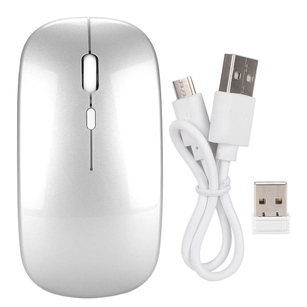 HXSJ M80 2.4G Ratón silencioso recargable inalámbrico ergonómico con receptor USB (plateado)