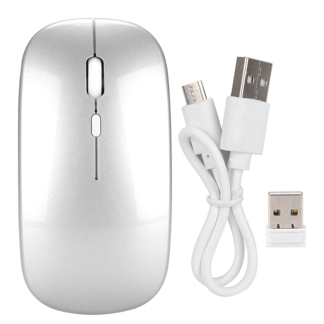 HXSJ M80 2.4G Ratón silencioso recargable inalámbrico ergonómico con receptor USB (plateado)