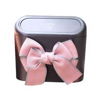AuroraX Mini Car Trash Can with Lid Hanging Pink Stylish 1.1L Trash Can with Bow for Car Door Plastic Art Deco Garbage Bin for Compact Spaces