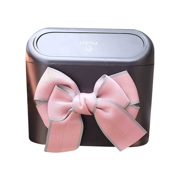 AuroraX Mini Car Trash Can with Lid Hanging Pink Stylish 1.1L Trash Can with Bow for Car Door Plastic Art Deco Garbage Bin for Compact Spaces