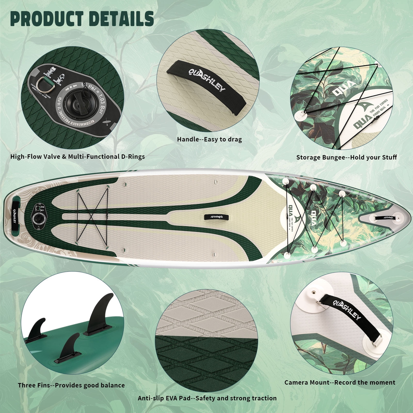 Quashley Wide Inflatable Stand up Paddle Board, 11 ft x 34 inch All-Around SUP Board with Paddle, Hand Pump, Backpack and Leash