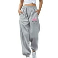 thumbnail image 2 of Elastic Waist Drawstring Sweatpants for Women Easter Casual Loose Full Length Pants Pink L, 2 of 4