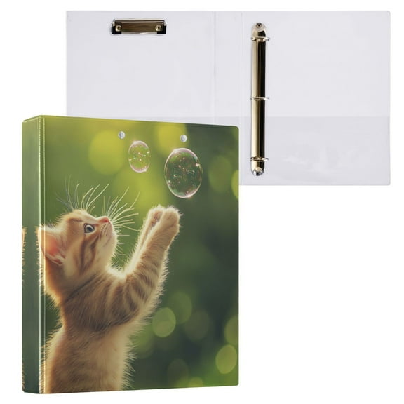 Cat and Bubbles 3 Ring Hardcover Binders 1.5in Round Rings for Letter-Size Folder Paper Organizer Pockets for Office Student Recipe