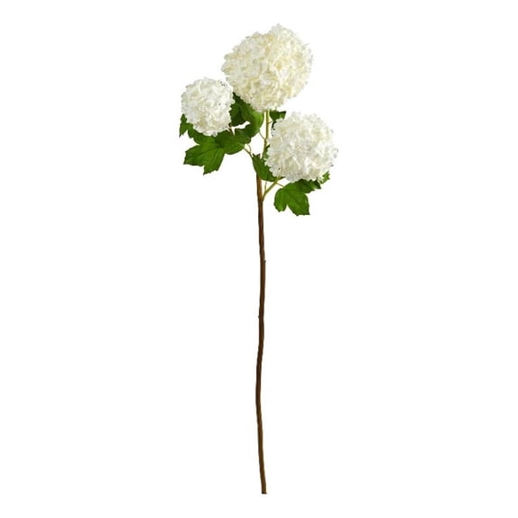 Nearly Natural 33" Snowball Hydrangea Artificial Flower (Set of 2), White