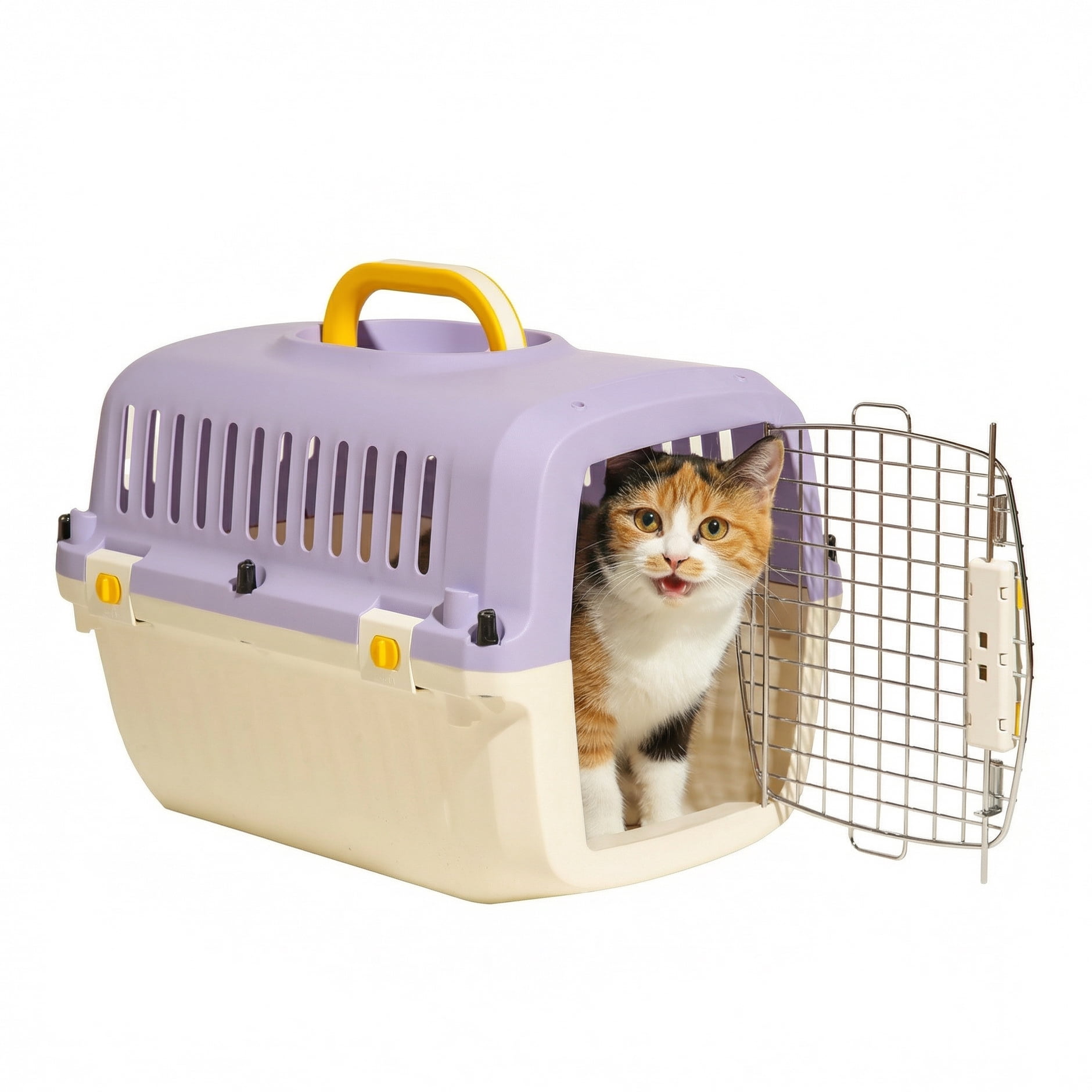 Oodles 20" Plastic Travel Pet Kennel, with Clip On Bowl, Purple