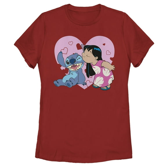 Women's Lilo & Stitch Kisses  Graphic Tee Red Medium